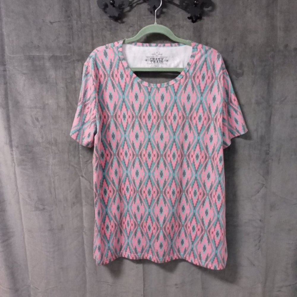 Crazy Train Aztec Print Slit Back Top Size XXL